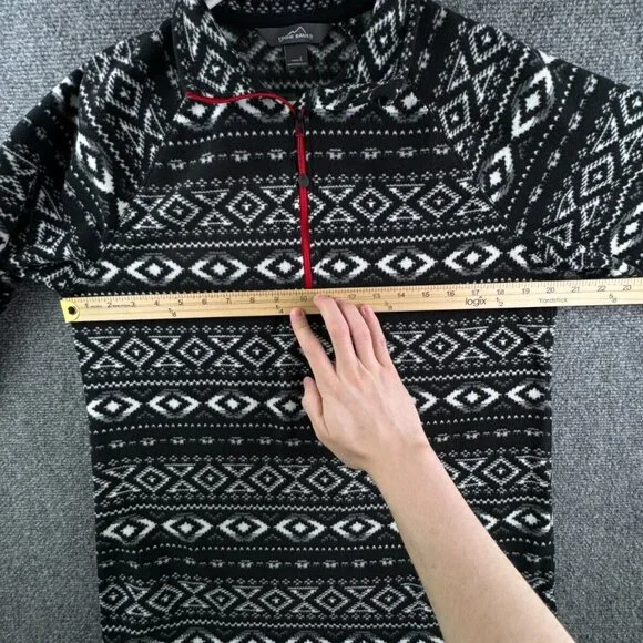 Eddie Bauer Women’s White Black Fair Isle Large Pullover 1/4 Zip Fleece Sweater - Picture 4 of 11